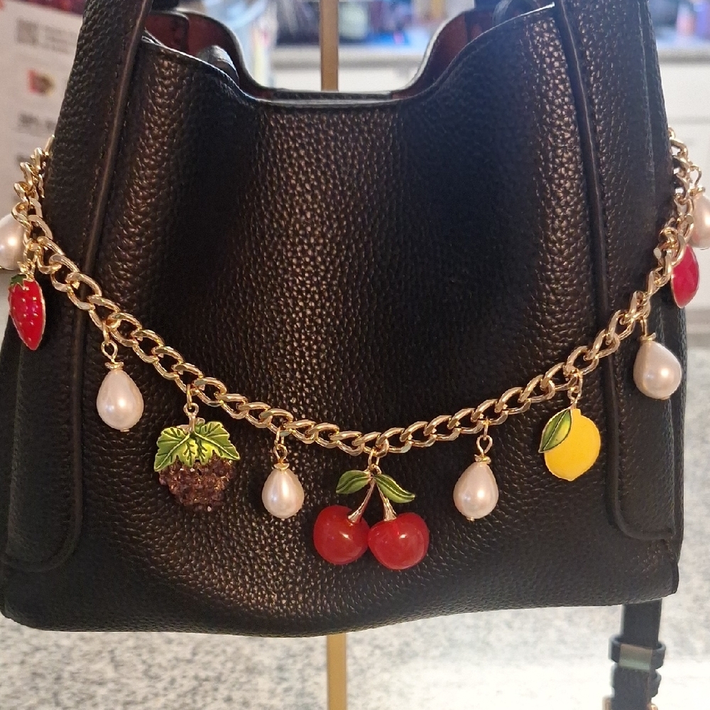 Bag Charm Gold Chain With Fruit And Pearls